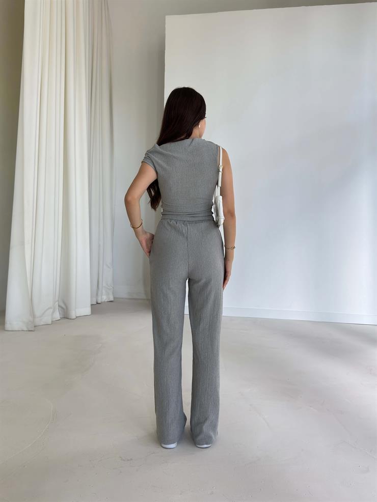 Kısa Kol Bluz Beli Lastikli Bol Paça Pantolon Eldar Kadın Mint Fitilli Takım 26K013