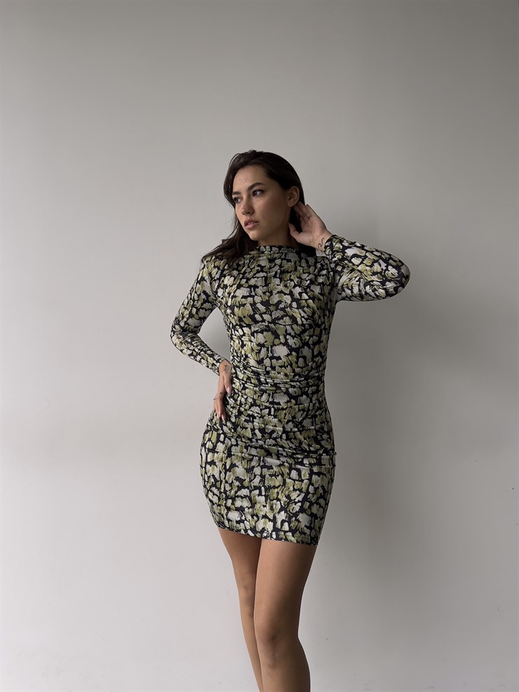 Desenli Uzun Kol Eliano Kadın Kısa Yeşil Elbise 23K000344