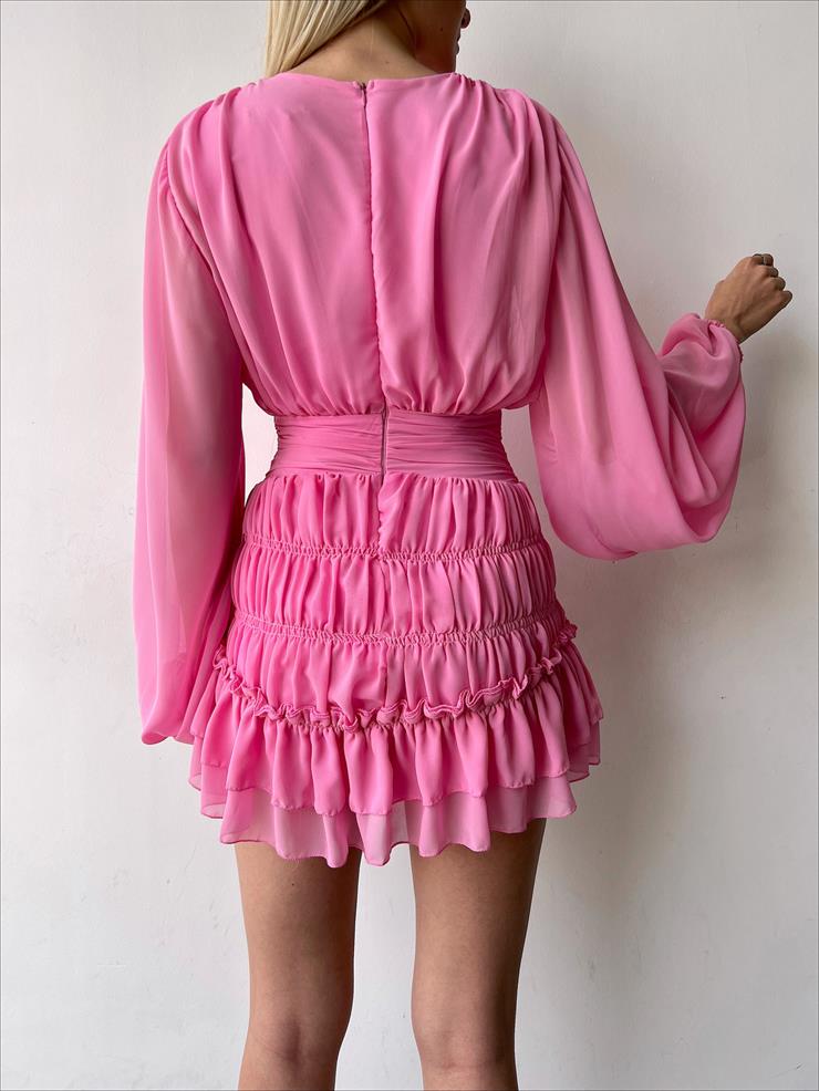 V-Neck Front Button Ellae Womens Pink Mini Dress 23Y000267