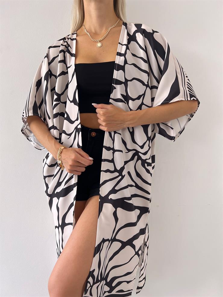 Belden Kuşaklı Yarım Bol Kol Ellin Kadın Siyah Kimono 23Y000545