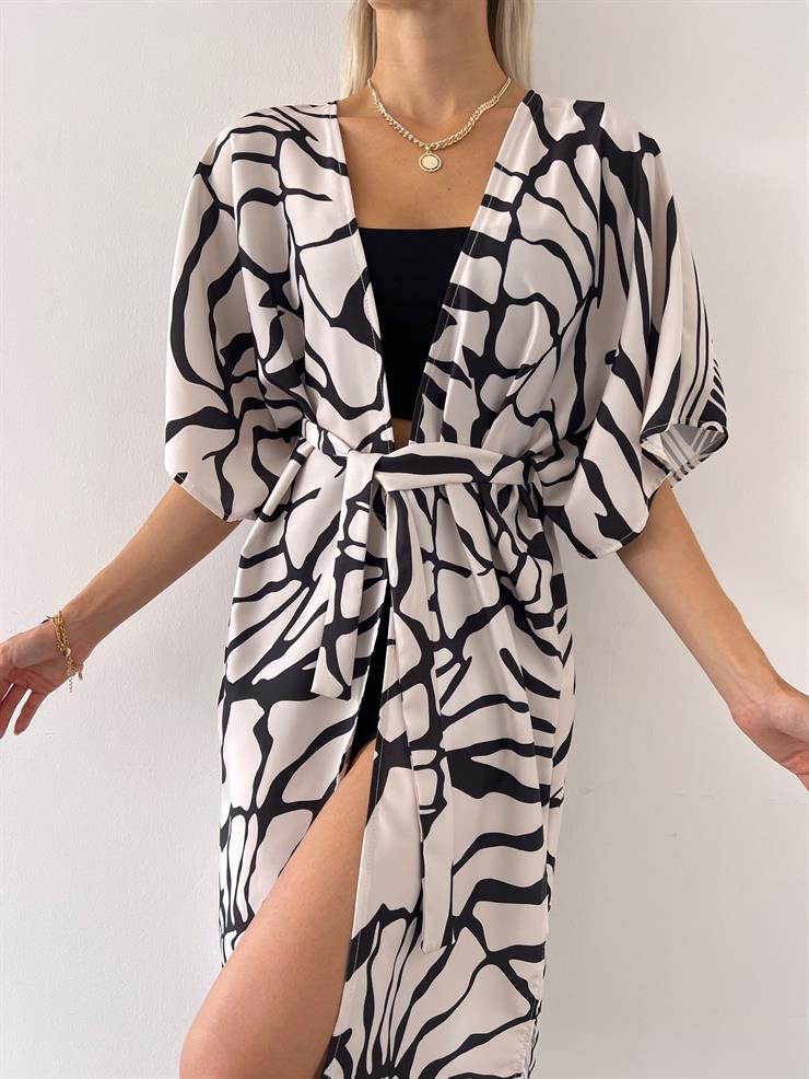 Belden Kuşaklı Yarım Bol Kol Ellin Kadın Siyah Kimono 23Y000545