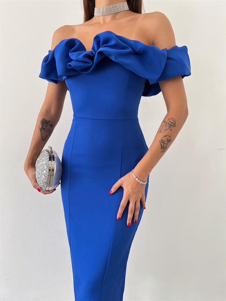 Madonna Yaka Elroy Kadın Saks Midi Elbise 23Y000207