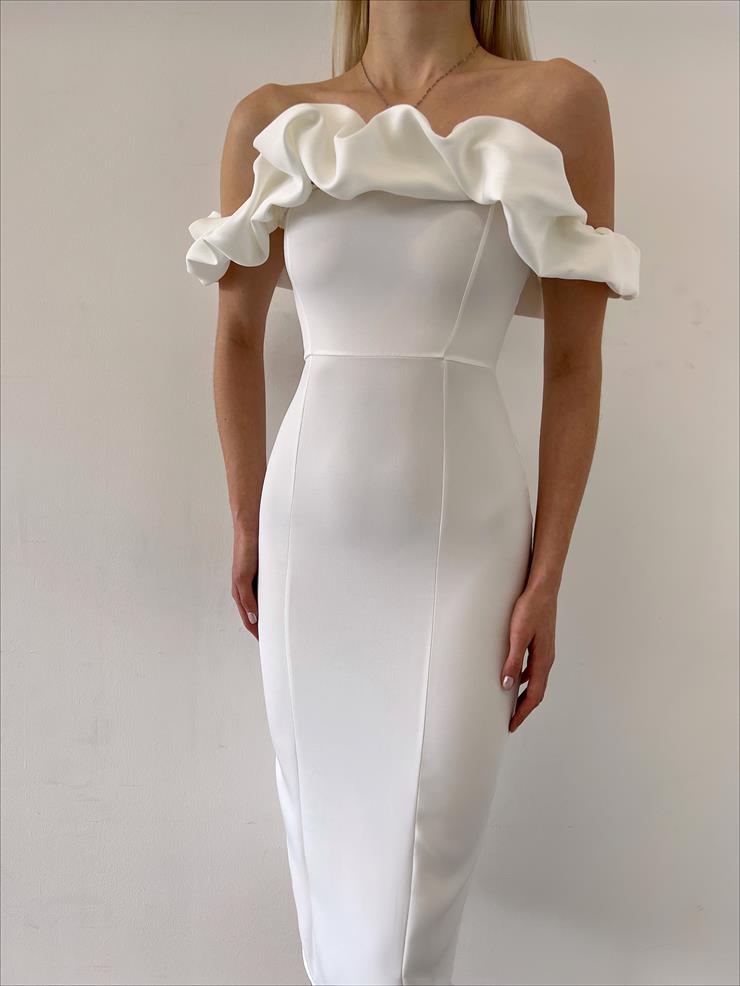 Madonna Yaka Elroy Kadın Beyaz Midi Elbise 23Y000207