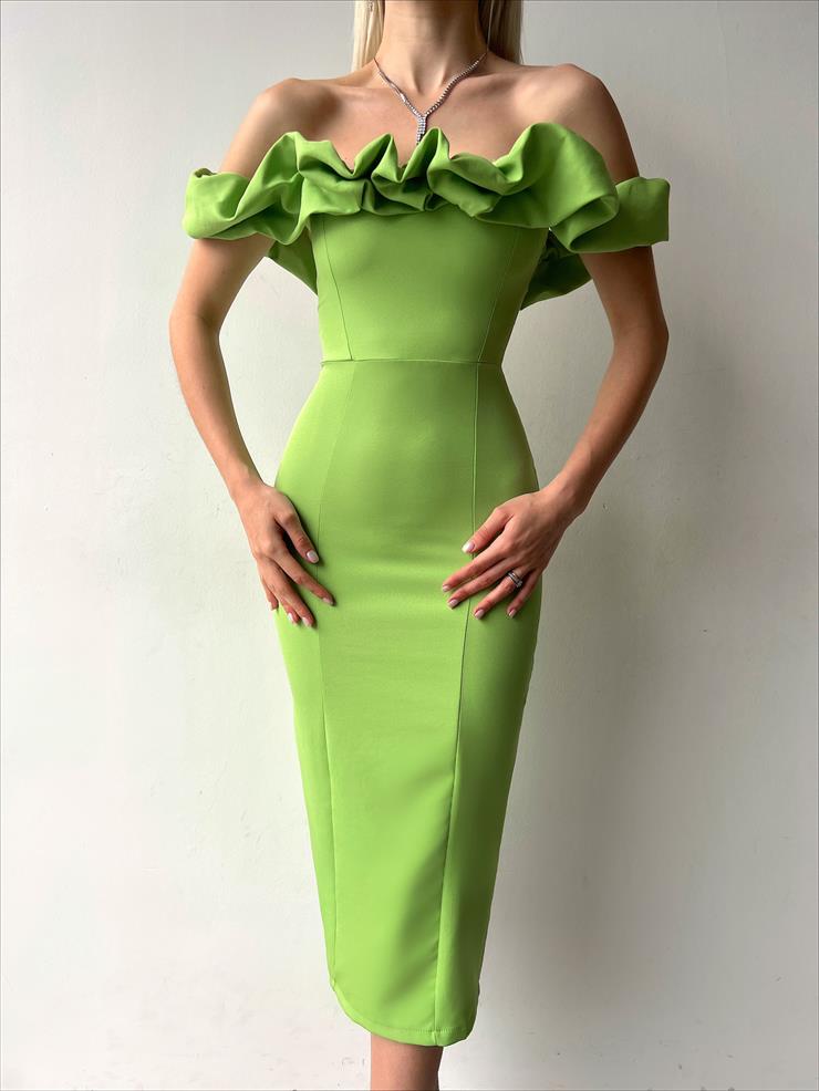 Madonna Yaka Elroy Kadın Yeşil Midi Elbise 23Y000207