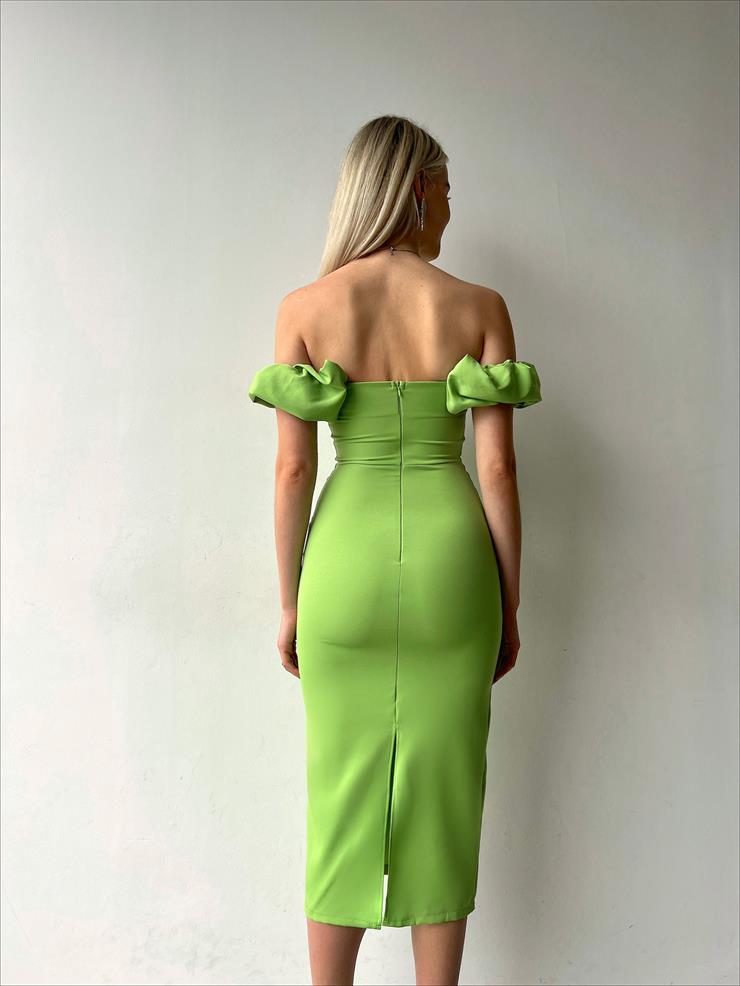 Madonna Yaka Elroy Kadın Yeşil Midi Elbise 23Y000207