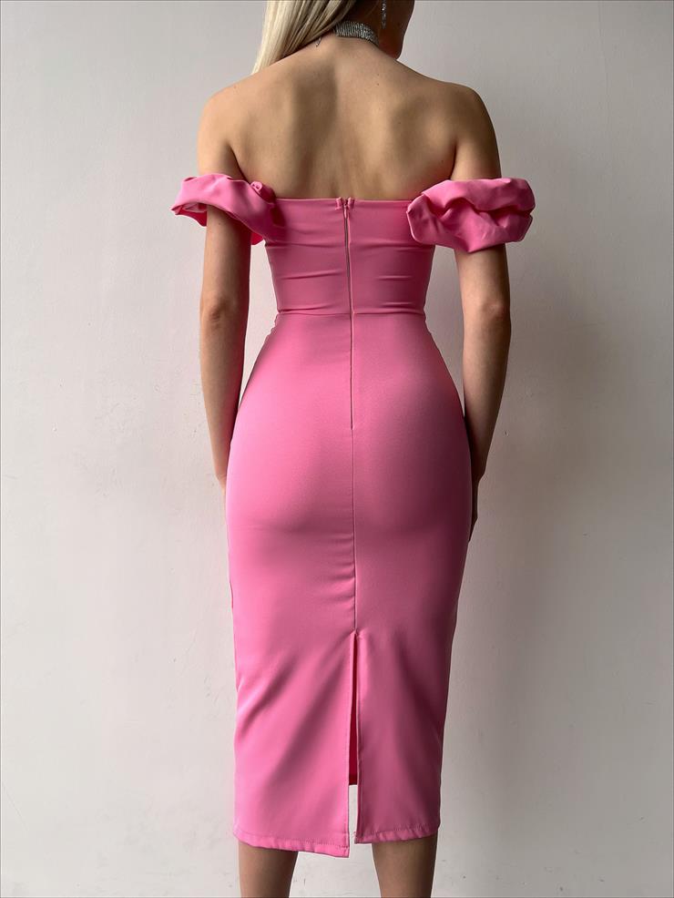 Madonna Yaka Elroy Kadın Pembe Midi Elbise 23Y000207