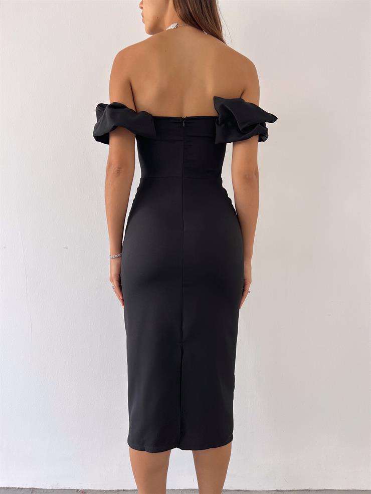 Madonna Yaka Elroy Kadın Siyah Midi Elbise 23Y000207