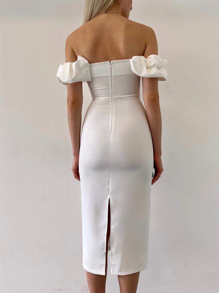 Madonna Yaka Elroy Kadın Beyaz Midi Elbise 23Y000207