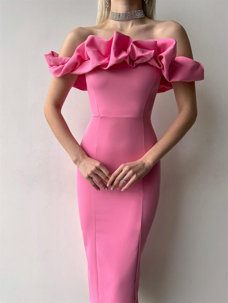 Madonna Yaka Elroy Kadın Pembe Midi Elbise 23Y000207