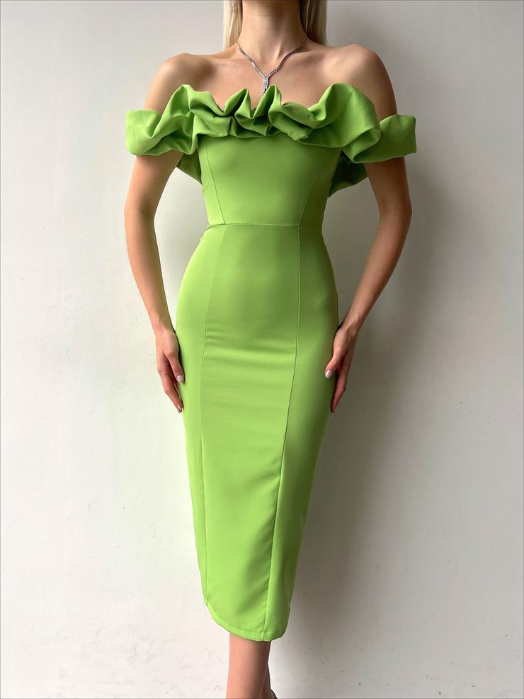 Madonna Yaka Elroy Kadın Yeşil Midi Elbise 23Y000207