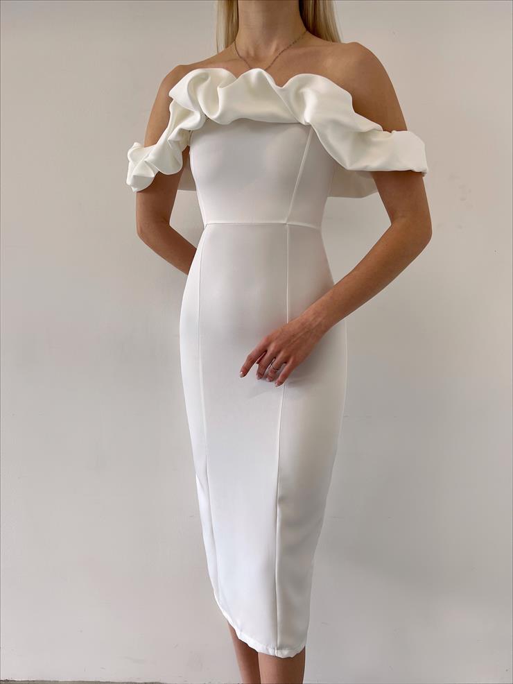 Madonna Yaka Elroy Kadın Beyaz Midi Elbise 23Y000207