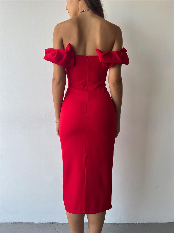 Madonna Yaka Elroy Kadın Kırmızı Midi Elbise 23Y000207