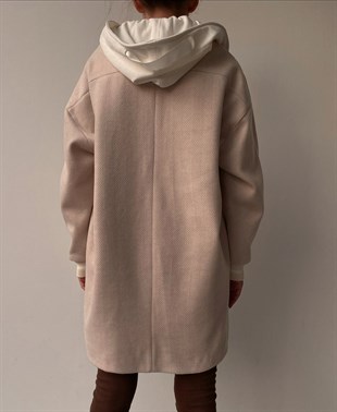 Kapüşonlu Fermuar Kısmı Çift Parçalı Elyse Kadın Taş Renk Kaban 22K000364