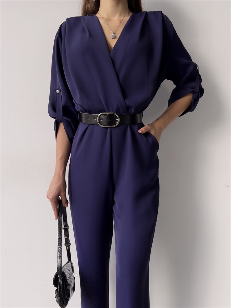 Kruvaze Yaka Kemerli Emerick Kadın Mor Tulum 23K000359