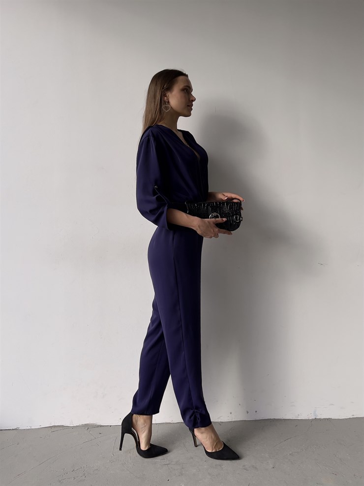 Kruvaze Yaka Kemerli Emerick Kadın Mor Tulum 23K000359