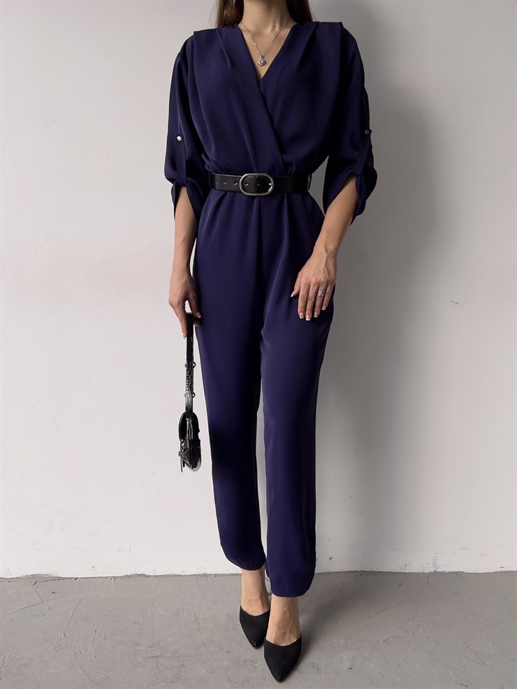 Kruvaze Yaka Kemerli Emerick Kadın Mor Tulum 23K000359