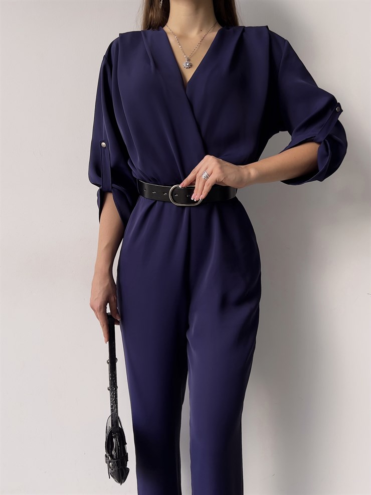 Kruvaze Yaka Kemerli Emerick Kadın Mor Tulum 23K000359