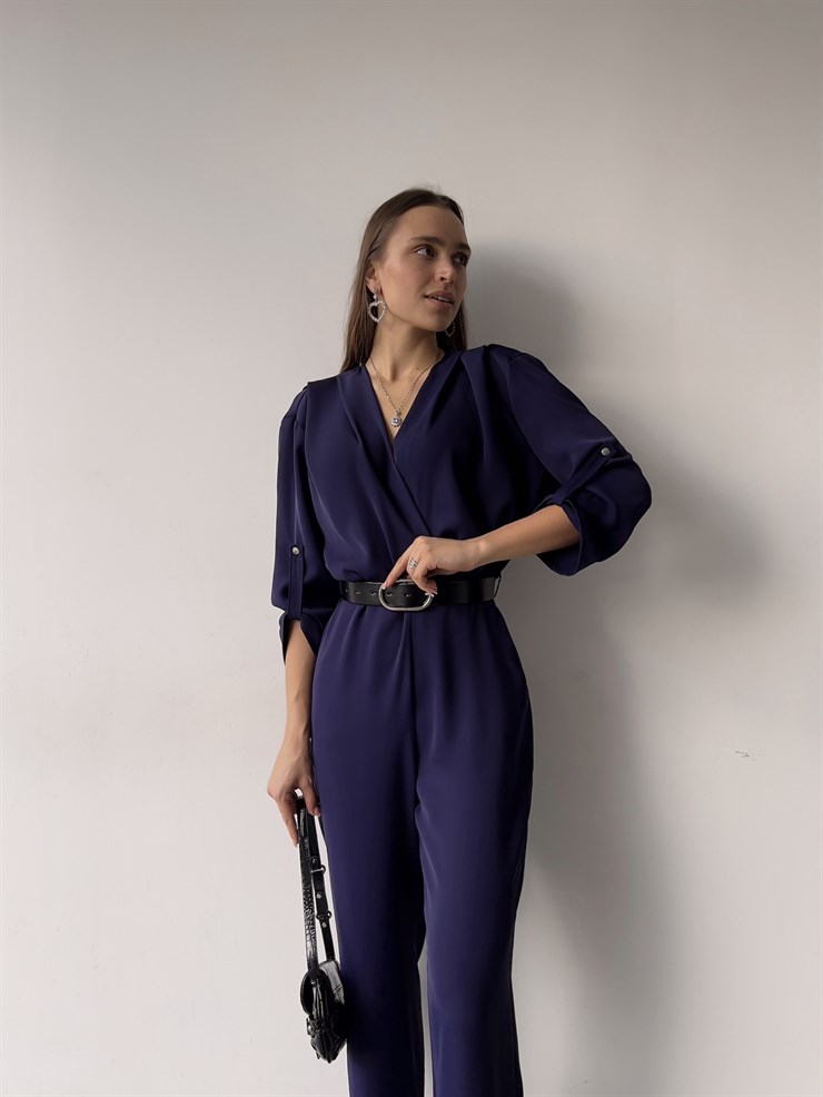 Kruvaze Yaka Kemerli Emerick Kadın Mor Tulum 23K000359