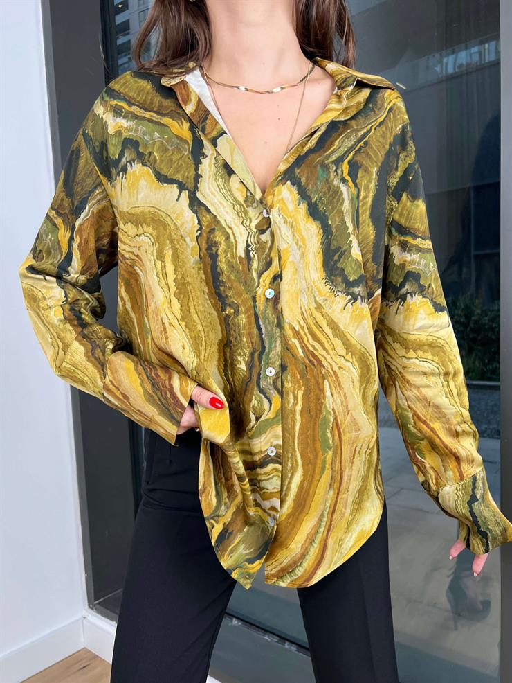 Salaş Desenli Enrique Kadın Haki Gömlek 24k364