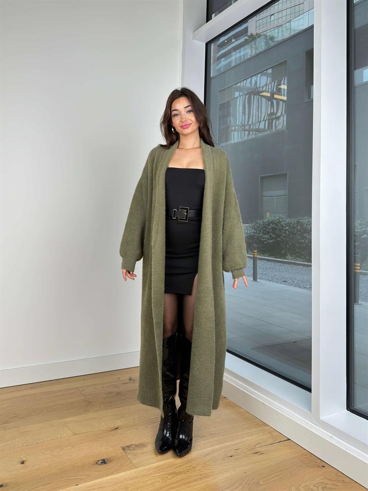 Eric Haki Kadın Uzun Triko Hırka 25K295