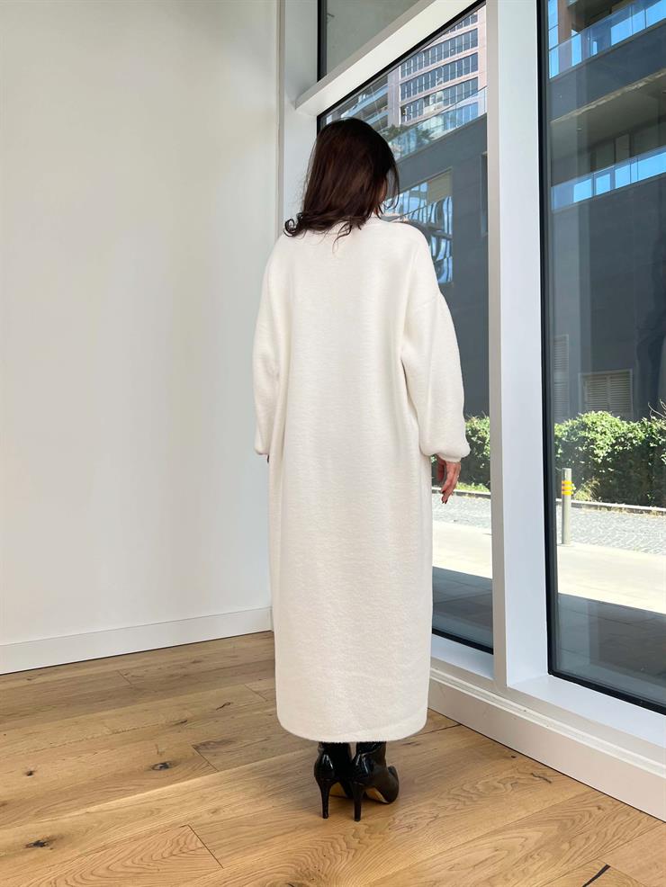 Eric Beyaz Kadın Uzun Triko Hırka 25K295