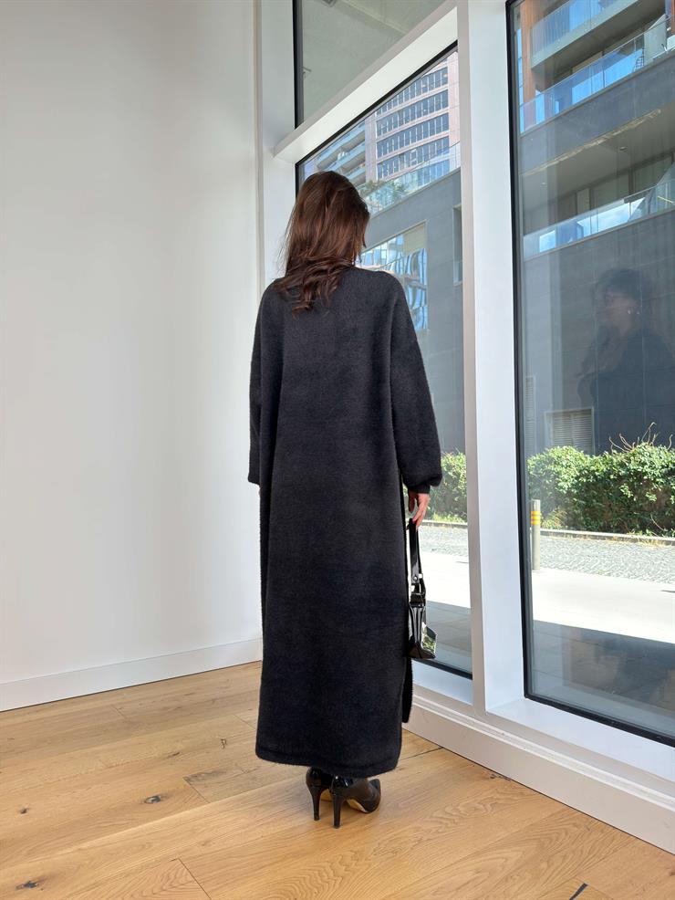 Eric Siyah Kadın Uzun Triko Hırka 25K295