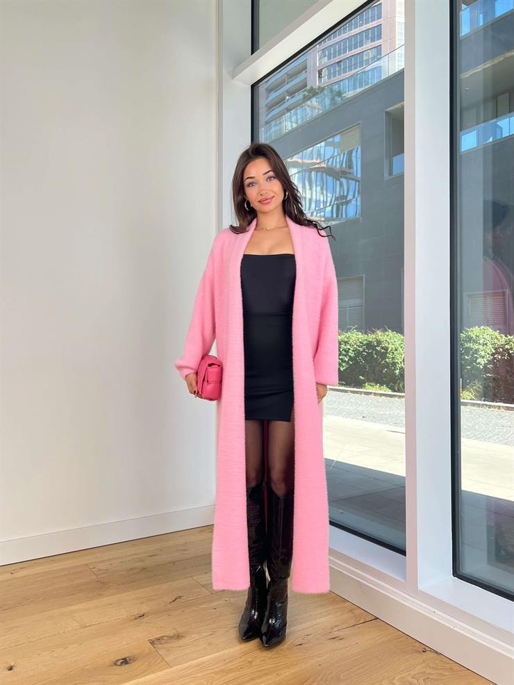 Eric Pembe Kadın Uzun Triko Hırka 25K295