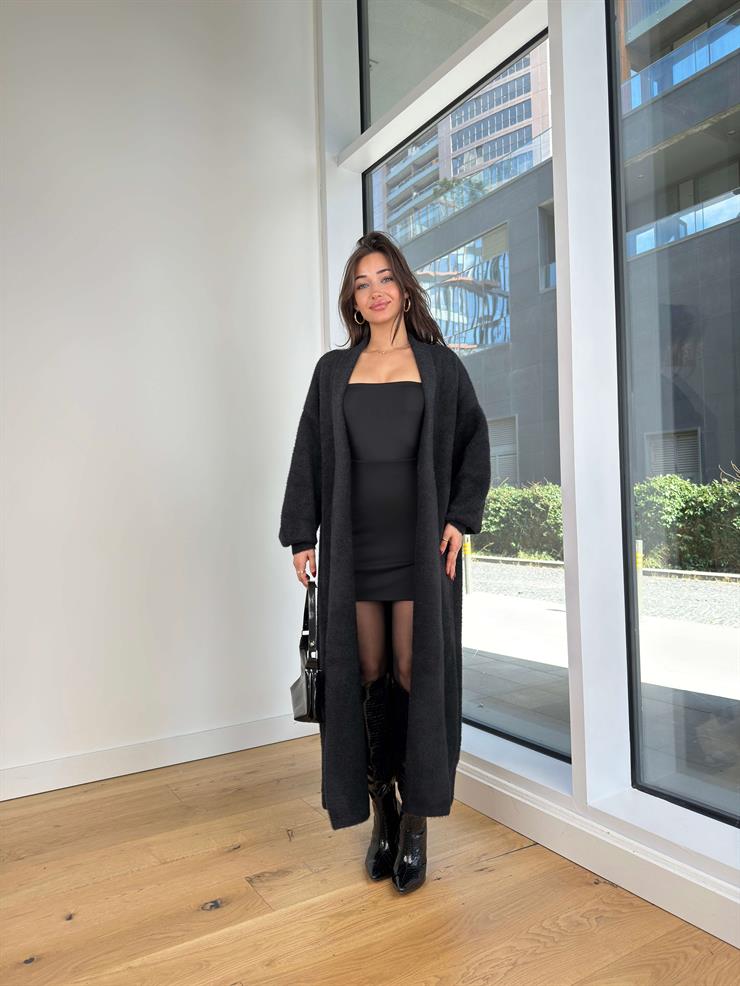 Eric Siyah Kadın Uzun Triko Hırka 25K295