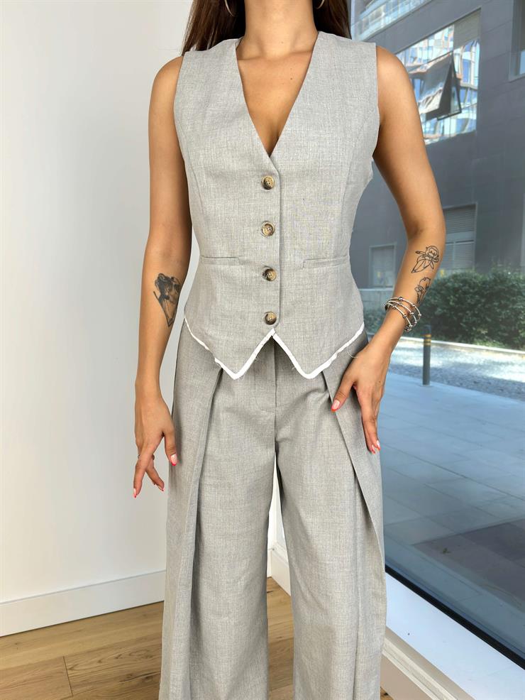 Önü Düğme Kapamalı Erona Kadın Gri Yelek 24Y851