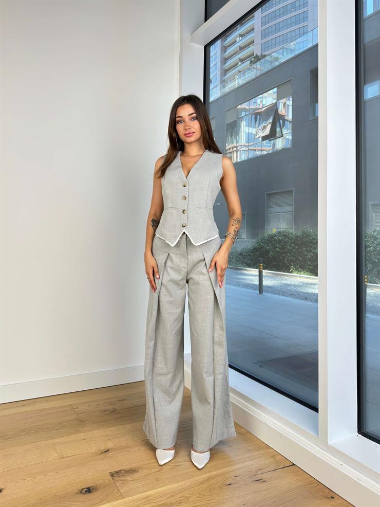 Önü Düğme Kapamalı Erona Kadın Gri Yelek 24Y851