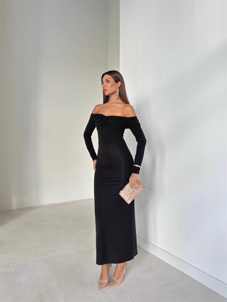 Madonna Yaka Önü Çapraz Eruna Siyah Kadın Elbise 26K189