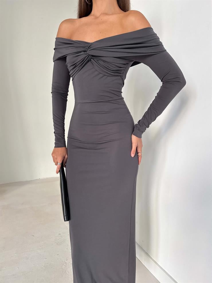 Madonna Yaka Önü Çapraz Eruna Gri Kadın Elbise 26K189