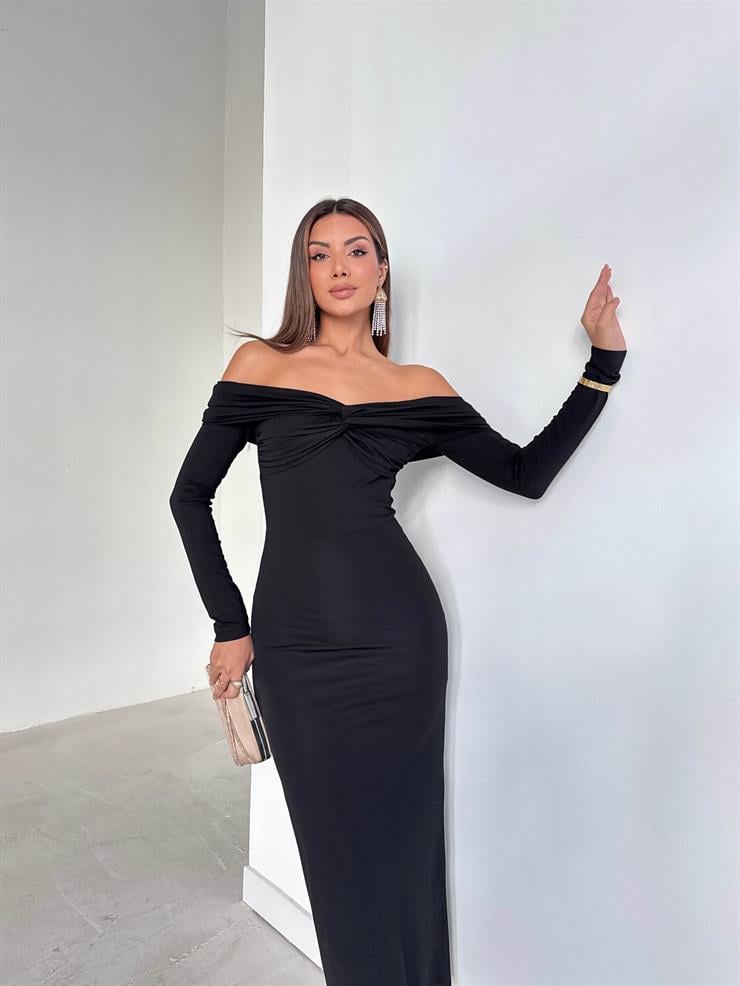 Madonna Yaka Önü Çapraz Eruna Siyah Kadın Elbise 26K189