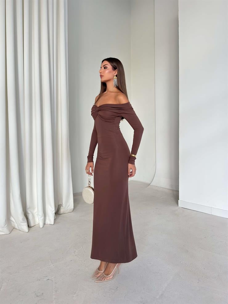 Madonna Yaka Önü Çapraz Eruna Kahve Kadın Elbise 26K189