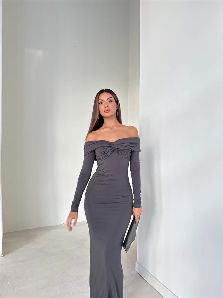 Madonna Yaka Önü Çapraz Eruna Gri Kadın Elbise 26K189