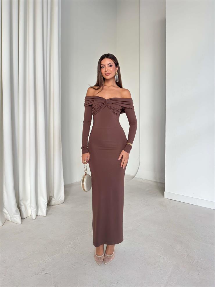 Madonna Yaka Önü Çapraz Eruna Kahve Kadın Elbise 26K189