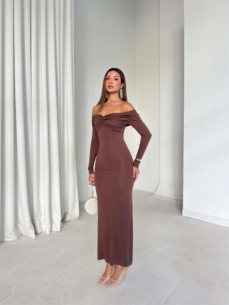 Madonna Yaka Önü Çapraz Eruna Kahve Kadın Elbise 26K189