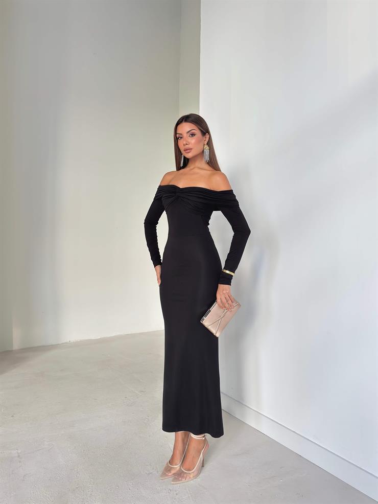 Madonna Yaka Önü Çapraz Eruna Siyah Kadın Elbise 26K189