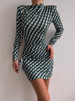 Desenli Mini Estebe Kadın Renkli Elbise 22K000512