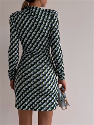 Desenli Mini Estebe Kadın Renkli Elbise 22K000512