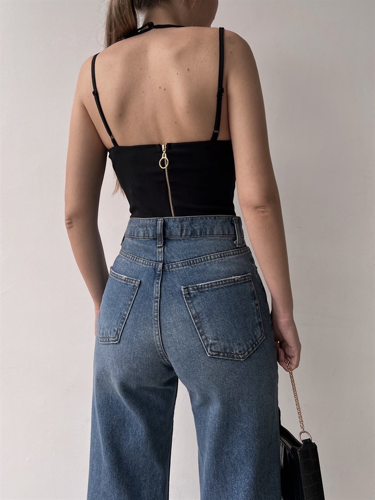 Eteği Üçgen Zincir Askılı Korse Valerie Kadın Siyah Bluz 22K000634