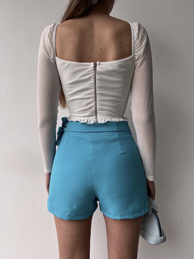 Etek Ve Göğüs Fırfır Detay Korse Lola Kadın Beyaz Crop Bluz 22K000579