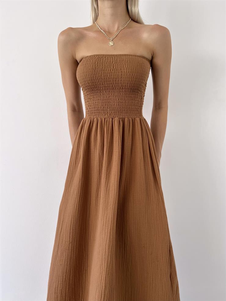 Straplez Gipeli Ethan Kadın Kiremit Elbise 23Y000500