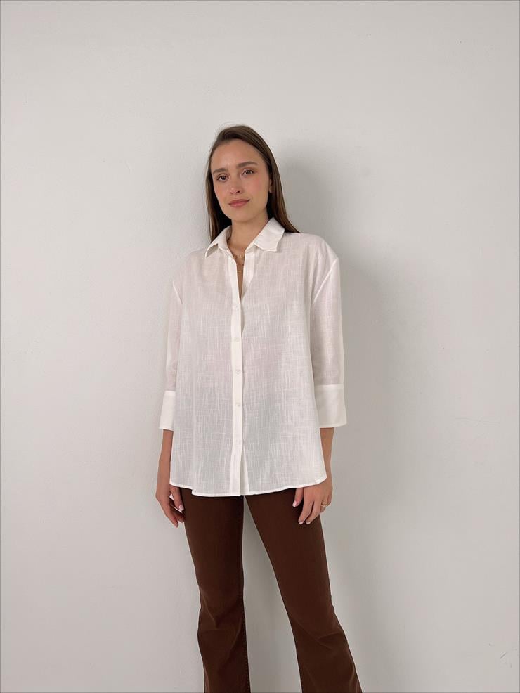 Fakir Kol Keten Kadın Ekru Gömlek 23Y000083