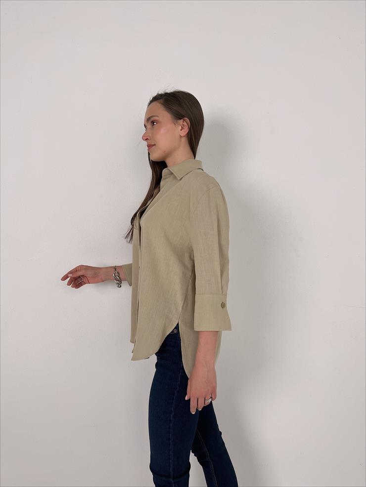 Fakir Kol Keten Kadın Vizon Gömlek 23Y000083