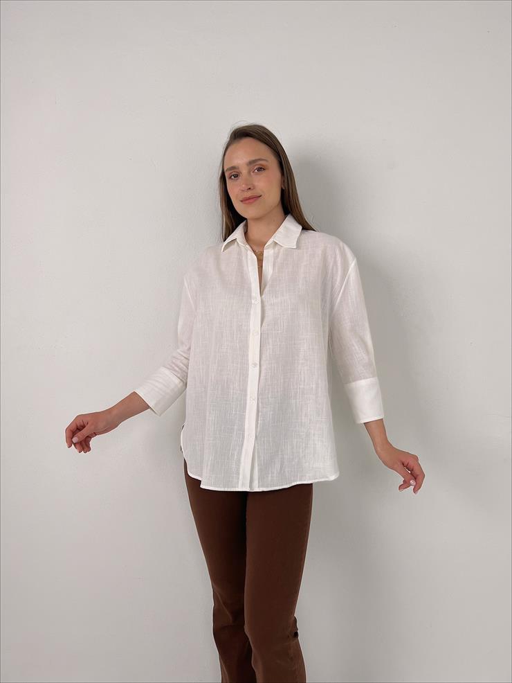 Fakir Kol Keten Kadın Ekru Gömlek 23Y000083