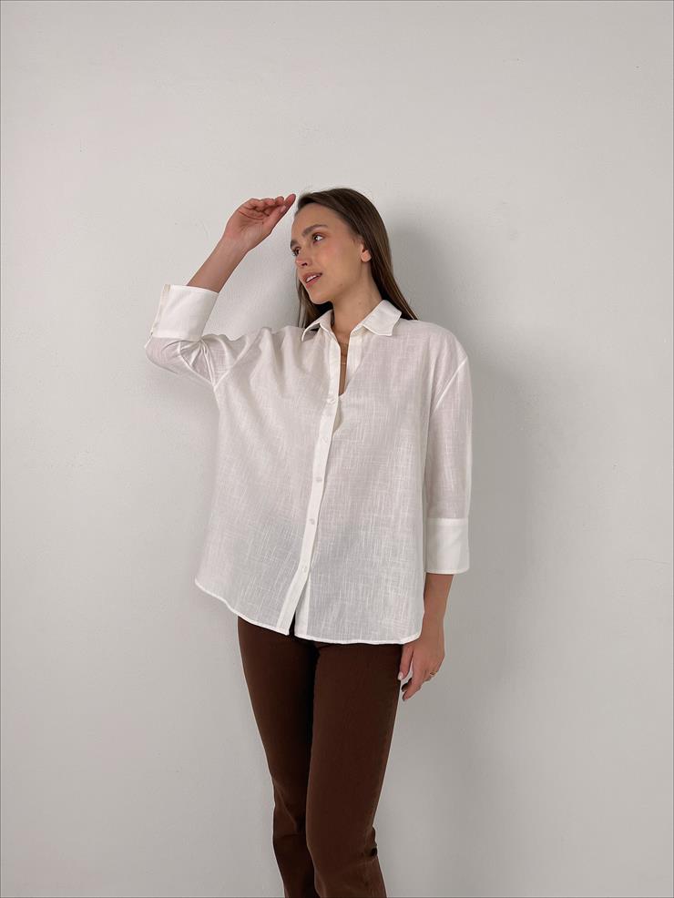 Fakir Kol Keten Kadın Ekru Gömlek 23Y000083