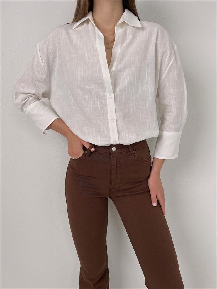 Fakir Kol Keten Kadın Ekru Gömlek 23Y000083