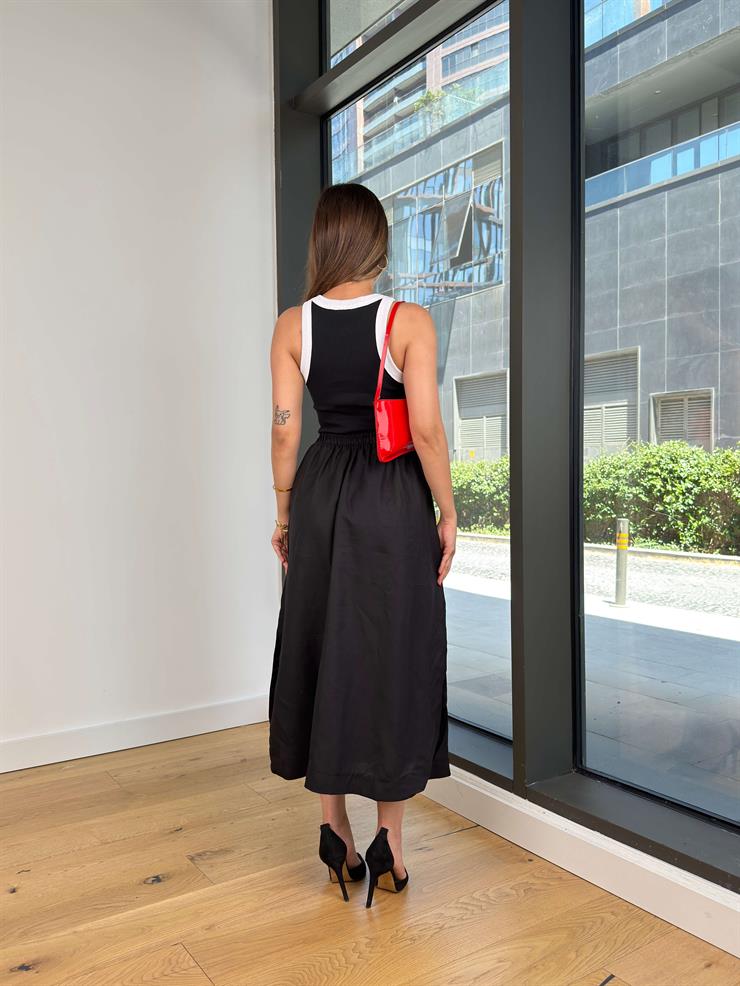 Halter Yaka Farmli Siyah Kadın Elbise 25Y519