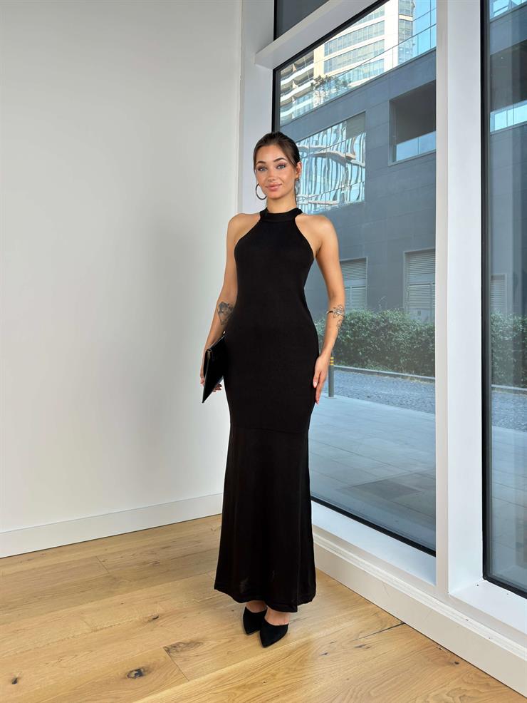 Kolsuz Triko Felekki Kadın Siyah Elbise 25K029